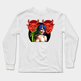 Devil girl with blue hair Long Sleeve T-Shirt